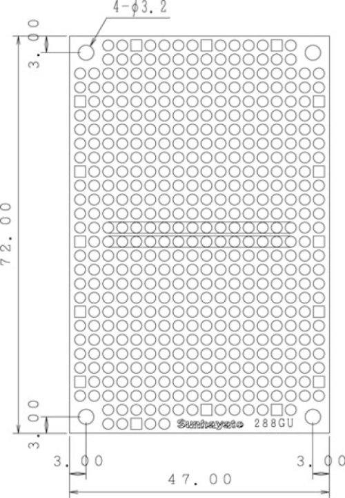 ICB-288GU, 小型汎用プリント基板, ガラスコンポジット片面, 47&times;72&times;1.2t