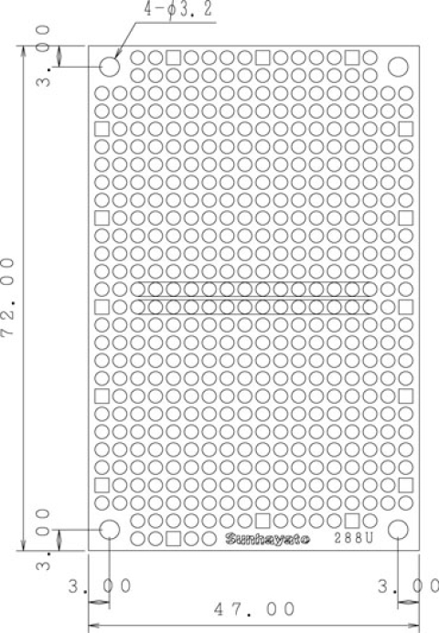 ICB-288U|小型汎用プリント基板|紙フェノール片面| 47&times;72&times;1.6t